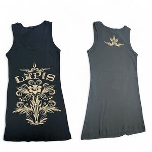 Lapis‎ Anthropologie Black Graphic Tank Top Whimsigoth Fairy 100% Cotton Y2K
